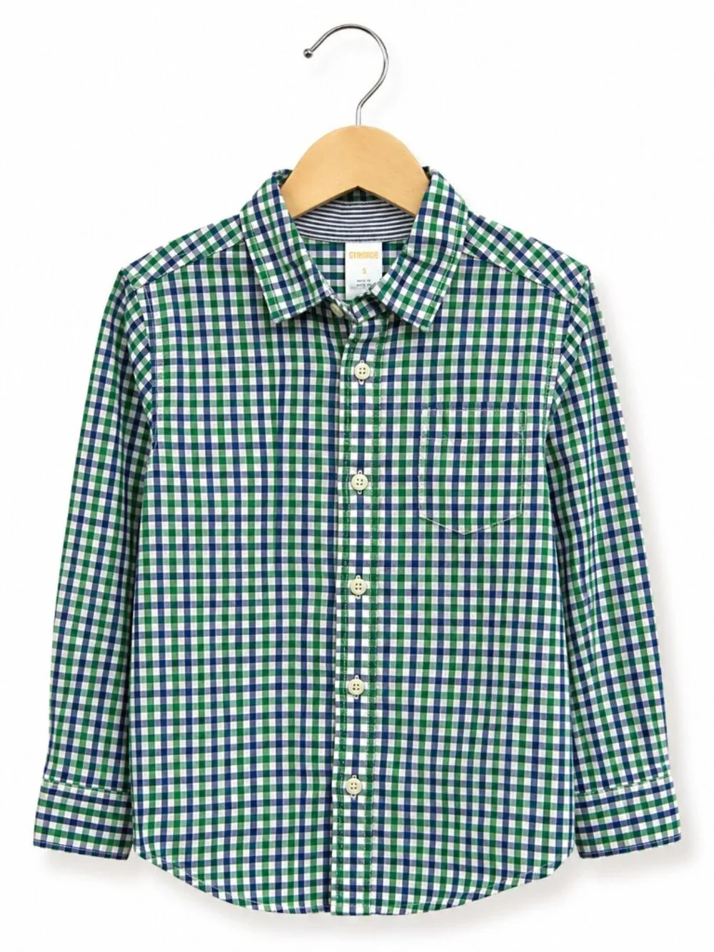 Gymboree Spring Prep Green‎ Blue Check White Gingham Long Sleeve Woven Shirt 5 6